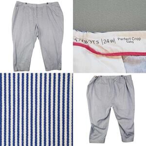 Talbots Seersucker Pants Blue White Perfect Crop Beach Resort Wear Plus Size 24